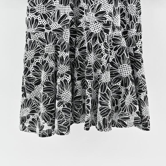 BOSTON PROPER Embroidered Dress Sz 6 Black White Floral Puff Sleeve Flounce Hem‎ - Picture 10 of 15